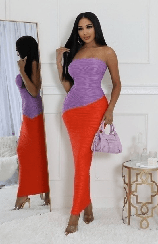 Anabella tube Band No Closure Stretch Long Dress-Lilac/Orange