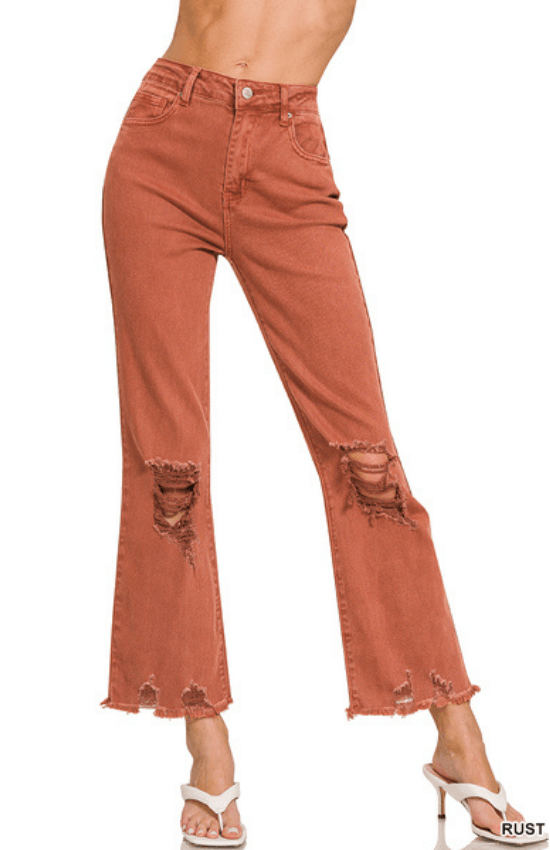 Aniya Acid Washed Waist Distressed Straight Pants