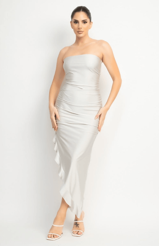 Veve Strapless with Feminine Charm Side Slit Midi Dress