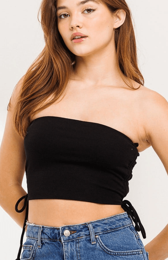 Naomi Drawstring Side Tie Ribbed Tube Top