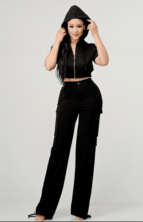 Alexsa Front Zipper Crop Top and Cargo Pants set