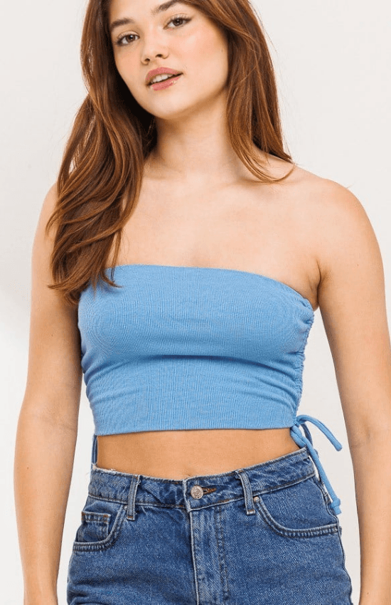 Naomi Drawstring Side Tie Ribbed Tube Top