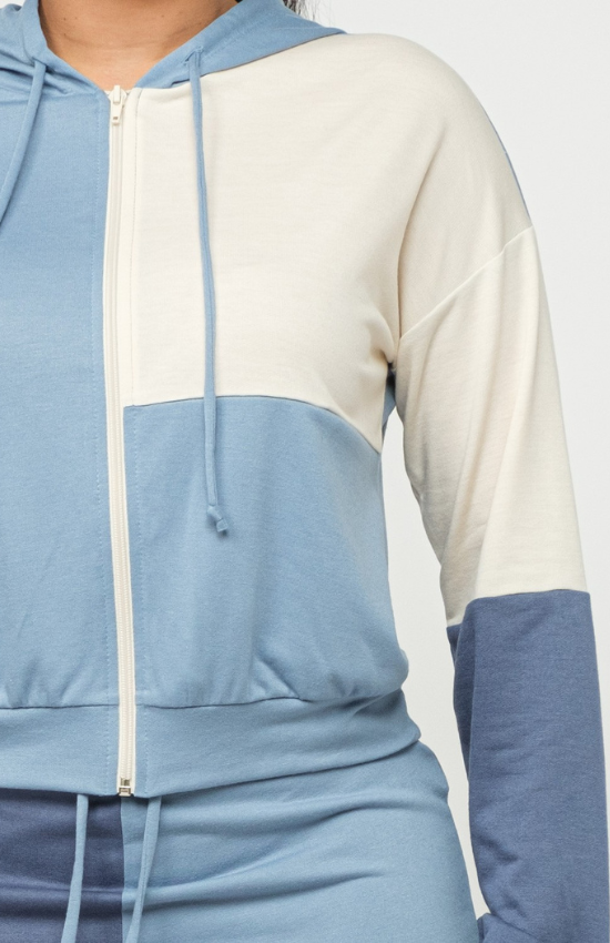 Laura Color Block Zip Up Hoodie and Jogger Pants Set