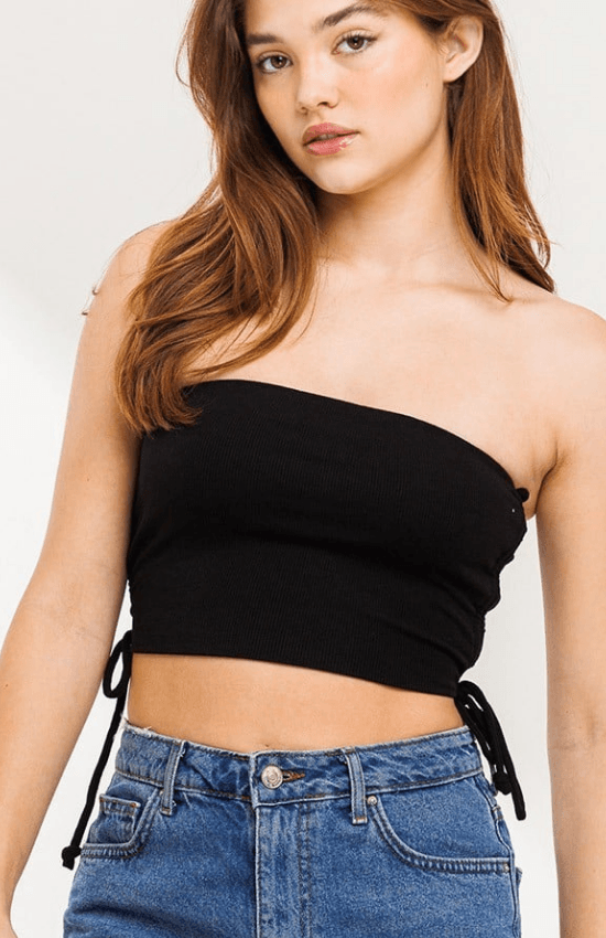 Naomi Drawstring Side Tie Ribbed Tube Top