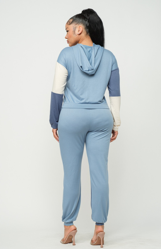 Laura Color Block Zip Up Hoodie and Jogger Pants Set