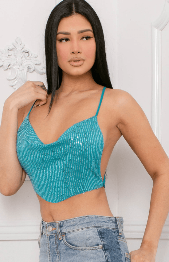 Layla Sparkling Loose Fit Crop Top for Parties