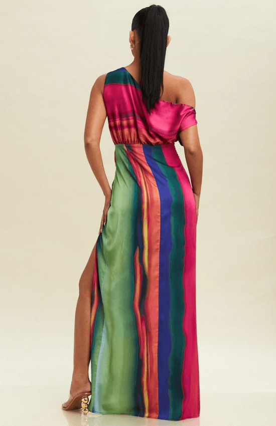 Alice Stripe Sleeveless high Slit maxi Dress- Multi