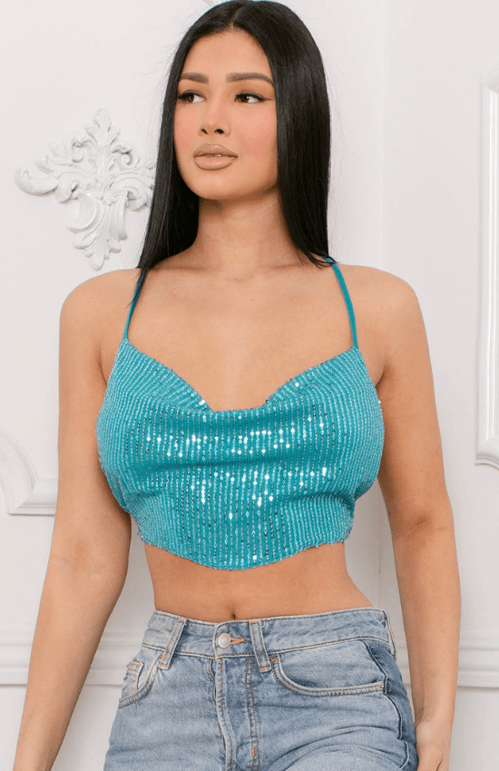 Layla Sparkling Loose Fit Crop Top for Parties