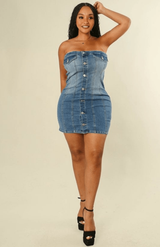 Alejandra Button Down Tube Denim Bodycon Mini Dress