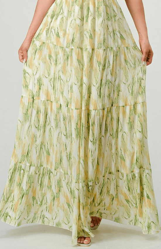 Junelle Floral Print Chiffon Ruffle Side Cut Out Maxi Dress-Sage