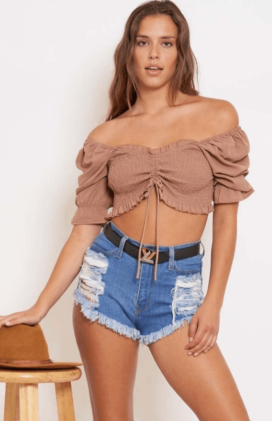 Emily Unique Way Off Sholder Crop Top