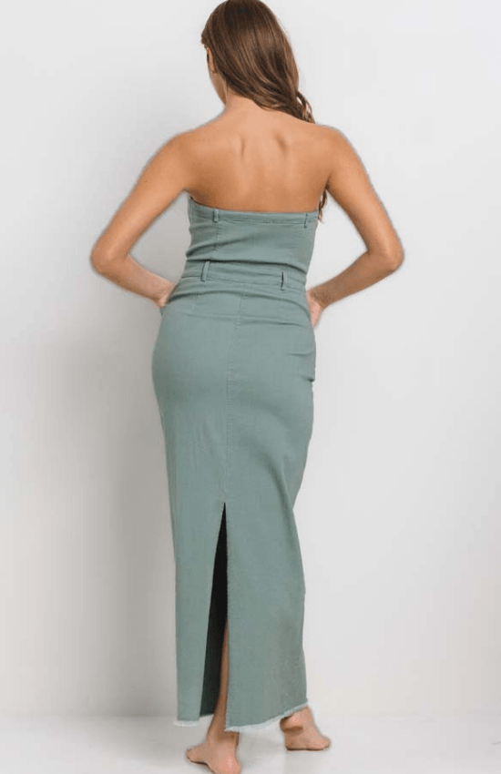 Betty Stretch Front Buttons Tube Maxi Dress-Sage