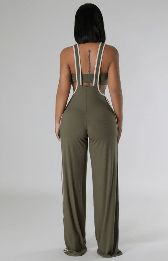 Megan Tube Top No Closure Pants with a Shoulder Strap Two Piece Set-Olive