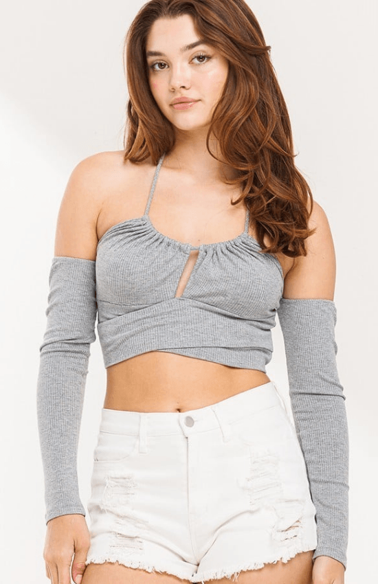 Lydia Defined Rouching Long Sleeves Crop Top