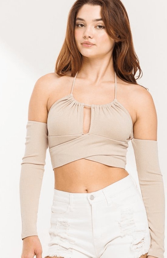 Lydia Defined Rouching Long Sleeves Crop Top