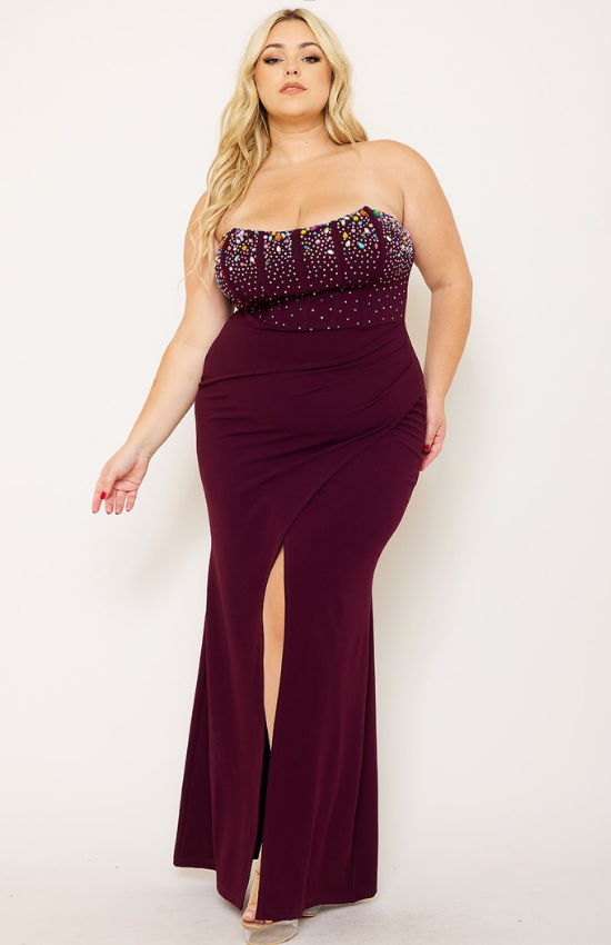 Laura Bustier Multi Size Rhinestone Maxi Dress