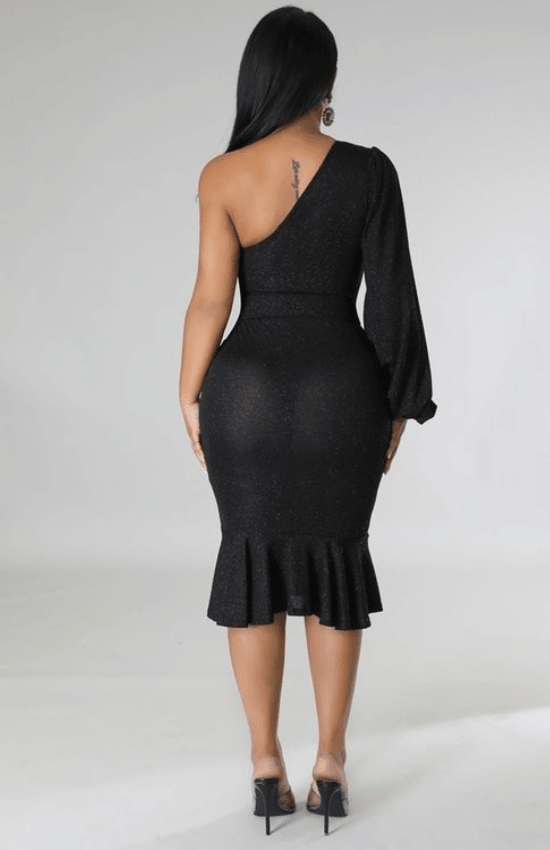 Alice One Shoulder Semi Stretch See Through Midi Dress