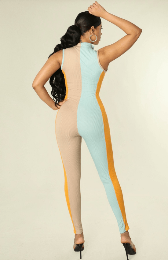 Briana Sleeveless Front Zipper Two Tone Jumpsuit