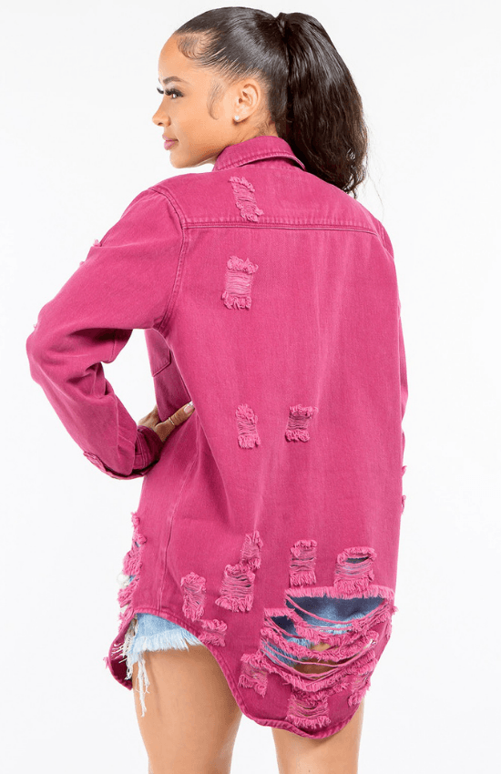 Anna Long Sleeves Denim Shirts Jacket-Plum