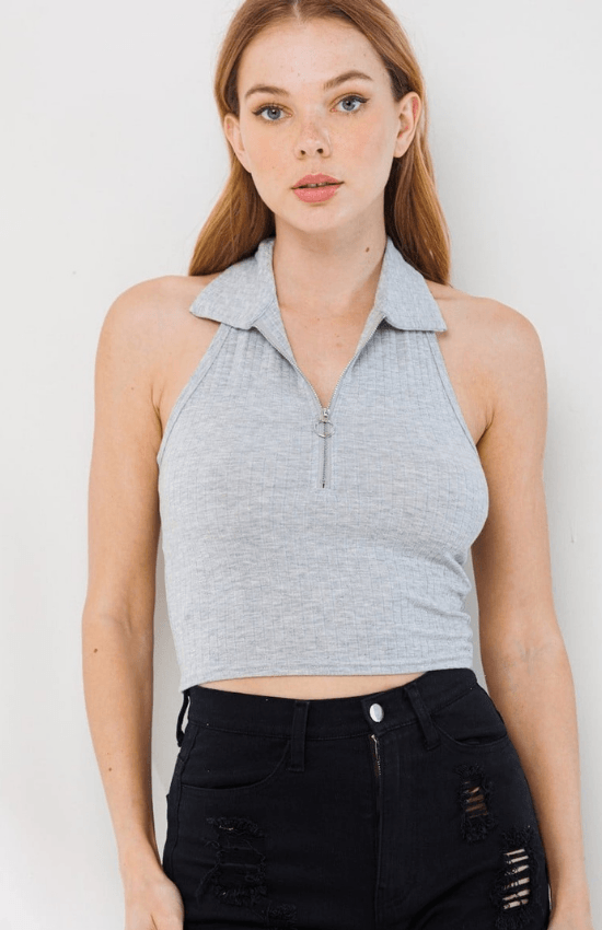 Niya Front Zipper Sleeveless Crop Top