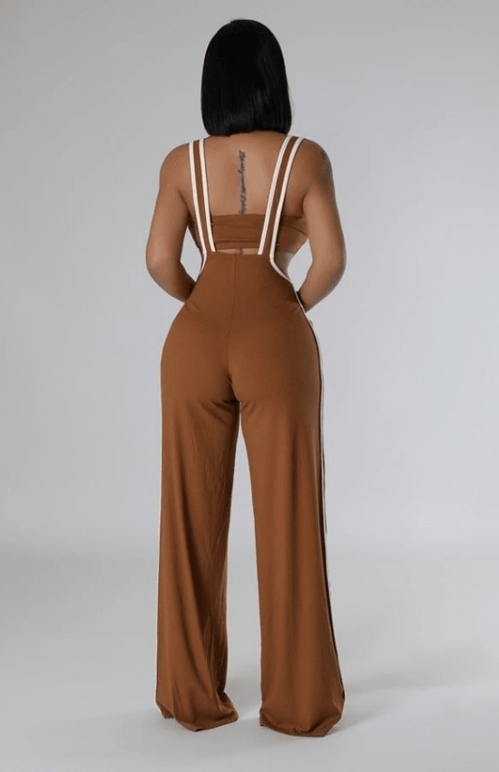 Megan Tube Top No Closure Pants with a Shoulder Strap Two Piece Set-Cinnamon