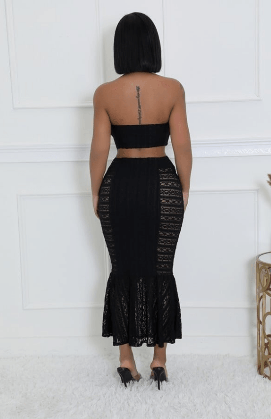 Kaliah Mesh Lace Tube Top Size Zipper Closure Skirt Set-Black