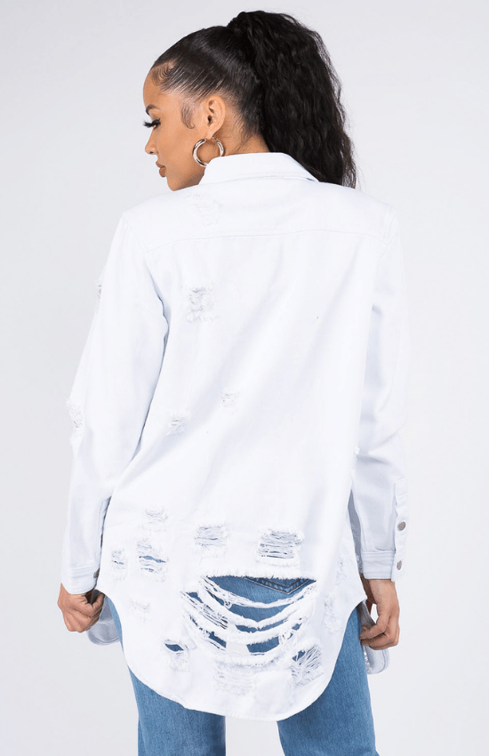 Laila Long Sleeves Denim Shirts Jacket-White