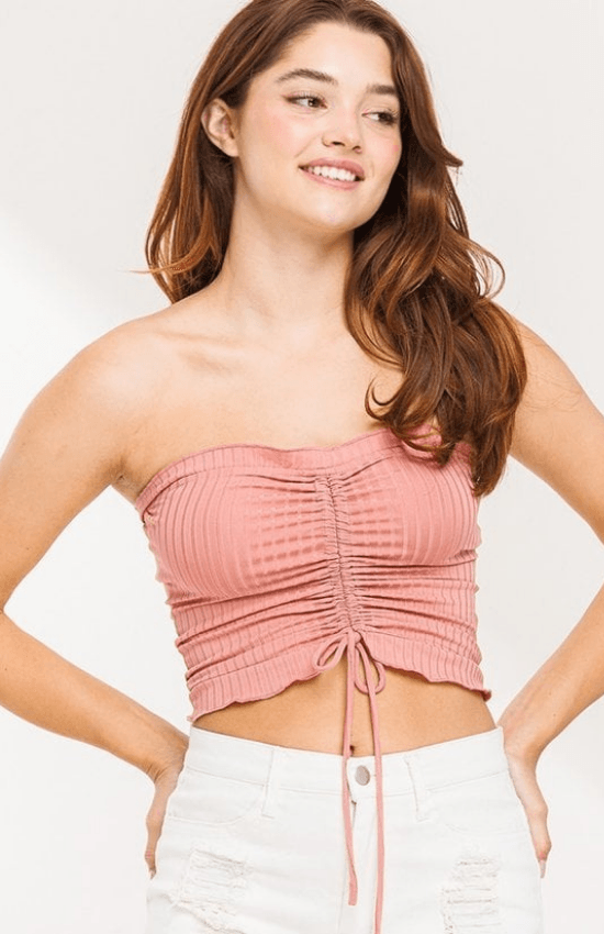 Karen Tube Top Front Crunched Detail Drawstring Cropped Design