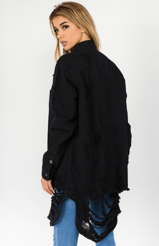 Laila Long Sleeves Denim Shirts Jacket-Black