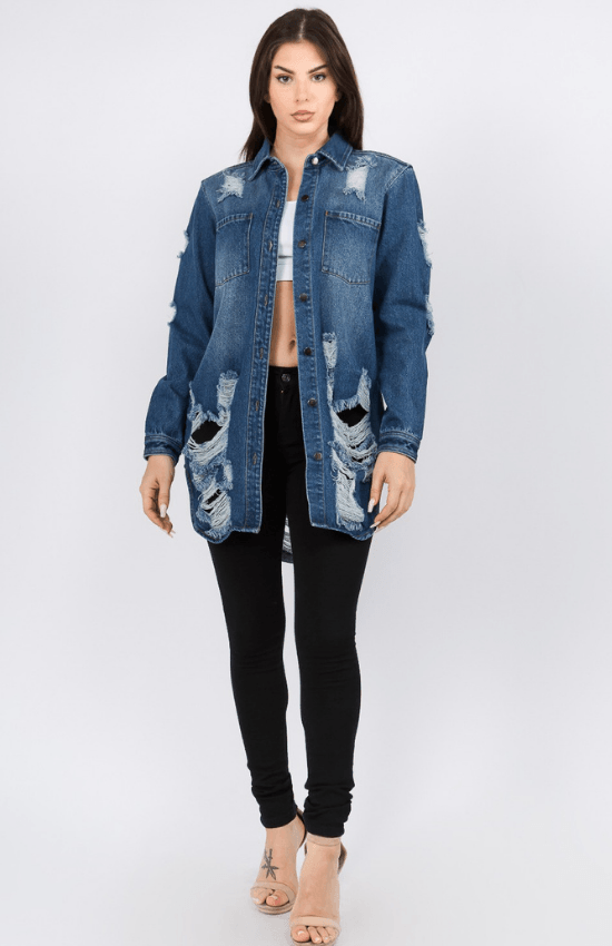 Laila Long Sleeves Denim Shirts Jacket-Blue