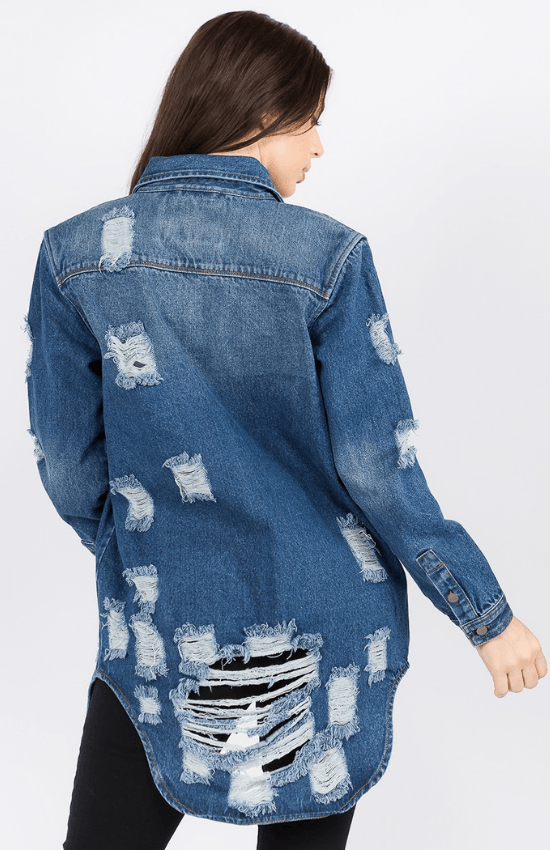 Laila Long Sleeves Denim Shirts Jacket-Blue