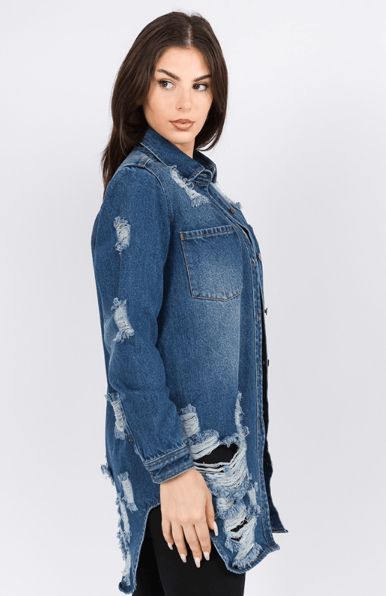 Laila Long Sleeves Denim Shirts Jacket-Blue