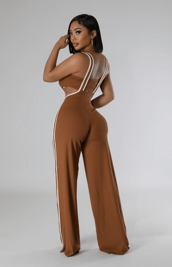 Megan Tube Top No Closure Pants with a Shoulder Strap Two Piece Set-Cinnamon