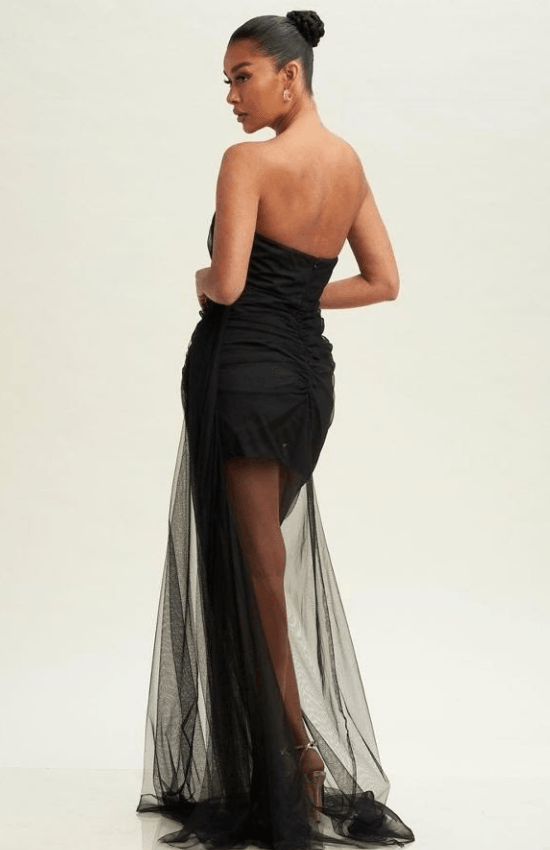 Mikayla Strapless Mesh Maxi Dress-Black