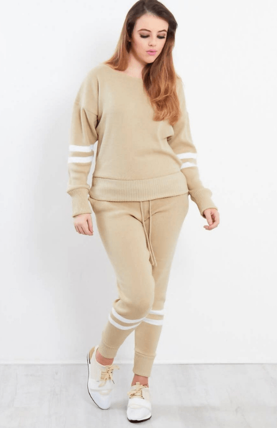 Nellie Stripe Knitted Loungewear Long Sleeve And Jogger Set