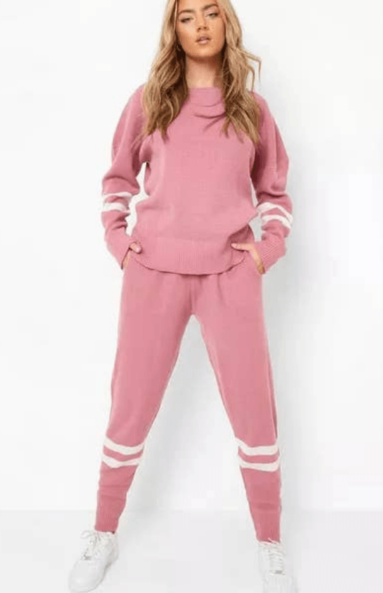 Nellie Stripe Knitted Loungewear Long Sleeve And Jogger Set