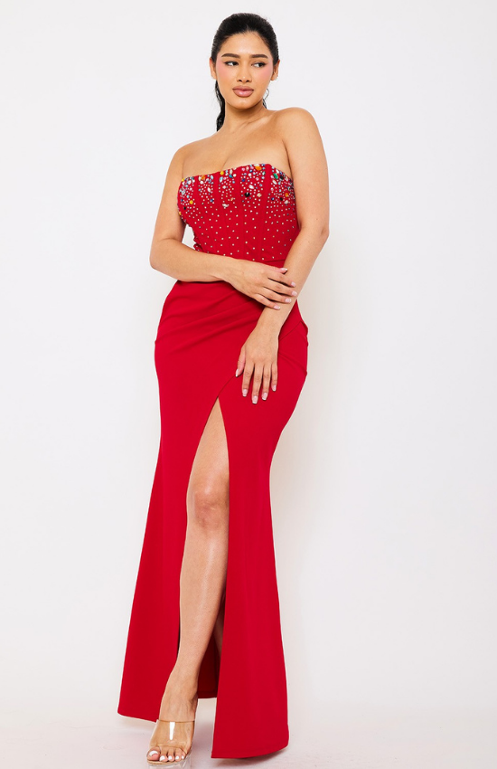 Laura Bustier Multi Size Rhinestone Maxi Dress