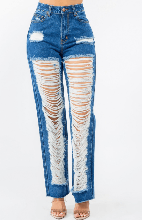 Karen High Waist Wide Leg Distressed Jeans