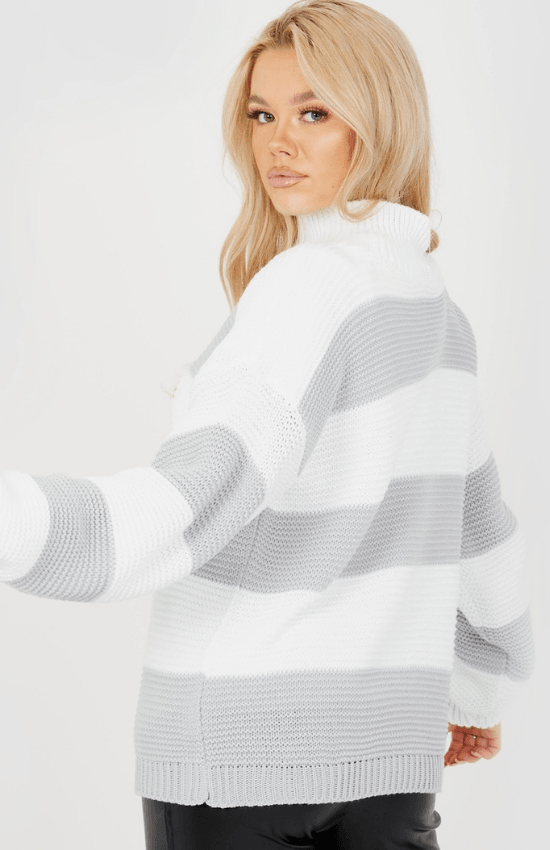 Lounie Funnel Neck Stripped Knitted Sweater