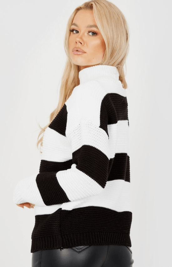 Lounie Funnel Neck Stripped Knitted Sweater