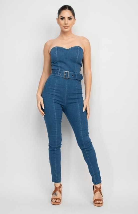 Roseline Woven Denim with A Touch of Classic Beaty Strapless Jumpsuit