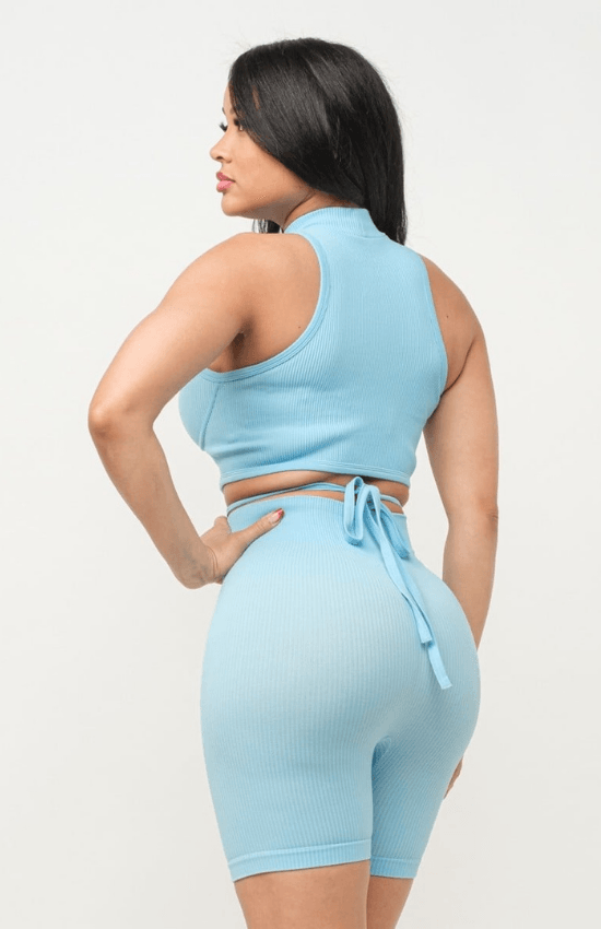 Sadia Seamless Binding Bra Sleeveless Front Waist Back Tie Short set