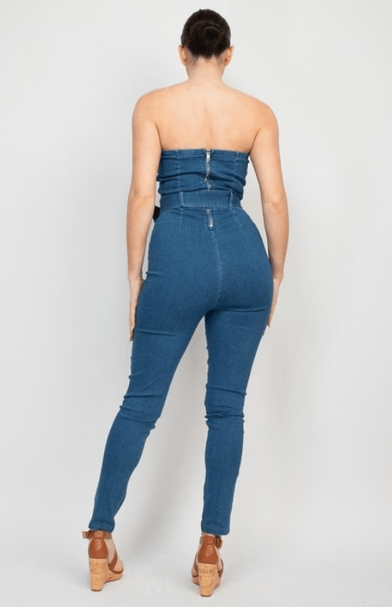 Roseline Woven Denim with A Touch of Classic Beaty Strapless Jumpsuit