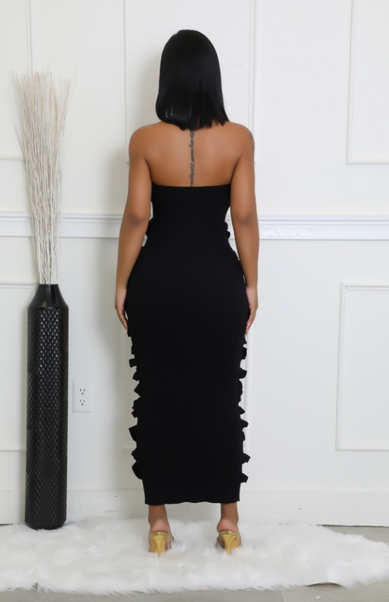 Elegant Tube Knitted Texture Stretch Maxi Dress-Black