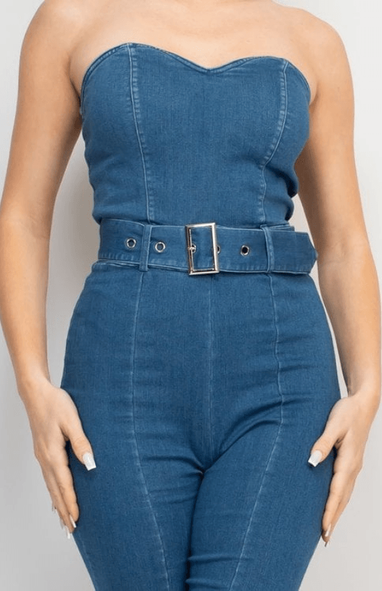 Roseline Woven Denim with A Touch of Classic Beaty Strapless Jumpsuit