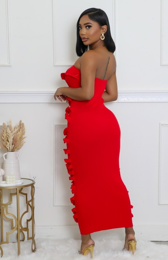 Elegant Tube Knitted Texture Stretch Maxi Dress-Red