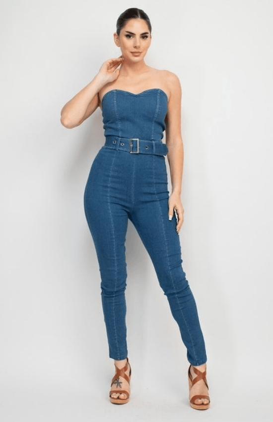 Roseline Woven Denim with A Touch of Classic Beaty Strapless Jumpsuit