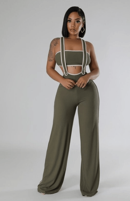 Megan Tube Top No Closure Pants with a Shoulder Strap Two Piece Set-Cinnamon