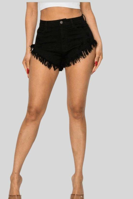 BEN Junior fray hem short black jeans. - La Belle Gina Boutique