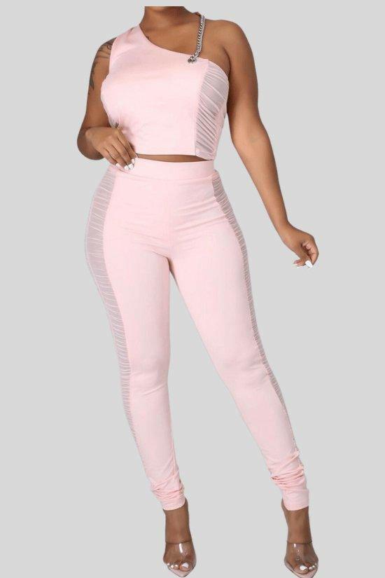 BENITA pants set with chain strap and see through set. - La Belle Gina Boutique